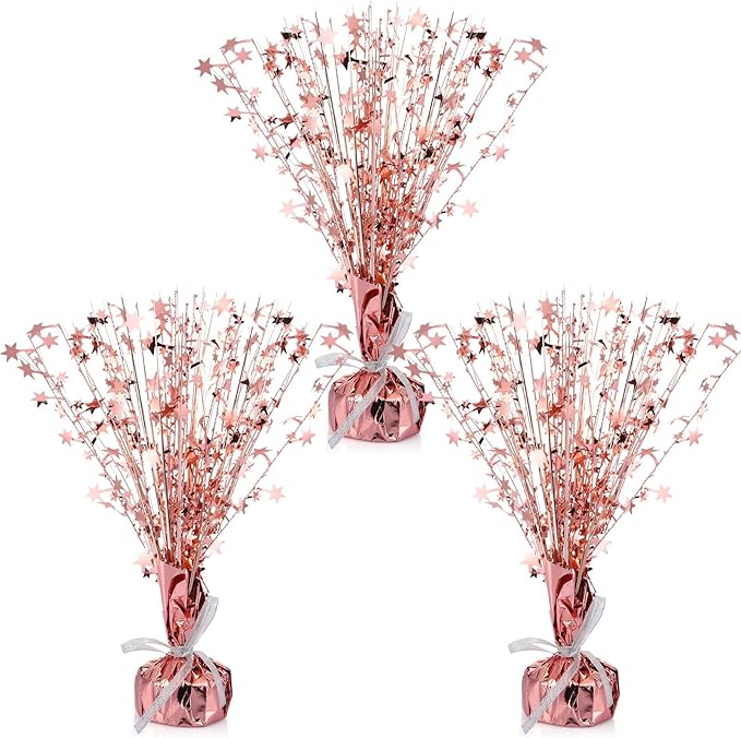 Crowye 3 Pieces Metallic Foil Spray Centerpiece Birthday Table Decoration Star Burst Centerpieces Graduation Table Decor for Birthday 2026 Party Holiday(Rose Gold)