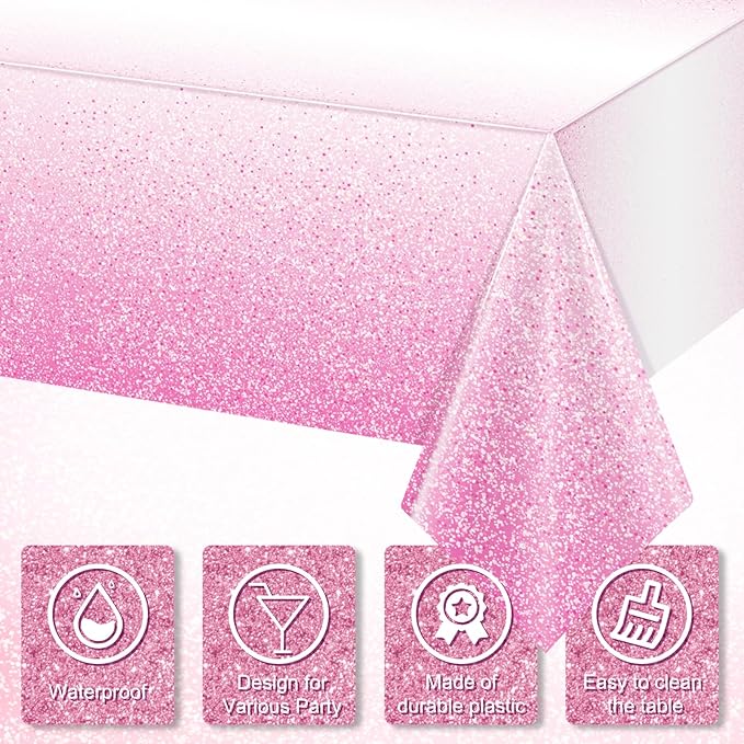 1 Pack Ombre Pink Plastic Tablecloth for Parties, Gradient Pastel Pink Disposable Tablecloths for Rectangle Tables, Light Pink Sprinkle Table Cover for Wedding Birthday Anniversary Party, 54 x 108Inch