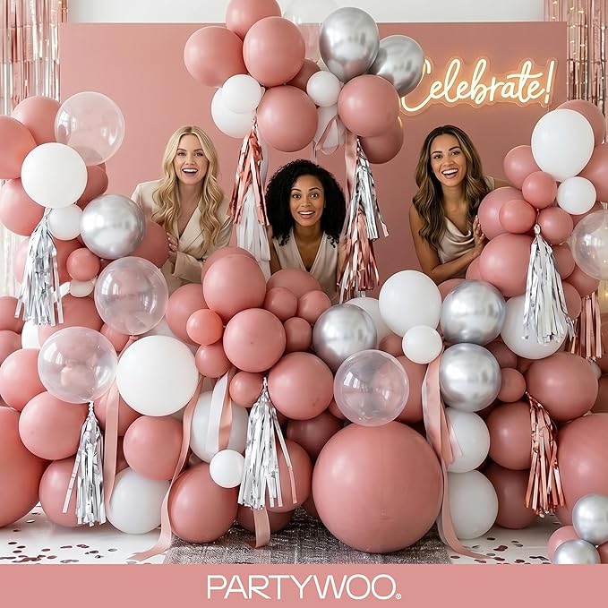 PartyWoo Dusty Pink Balloons 140pcs Different Sizes of 18 12 10 5 Inch Blush Pink Dusty Rose Boho Netural Balloon Arch Kit Garland for Baby Shower Princess Girl Birthday Party Decorations Pink-F01