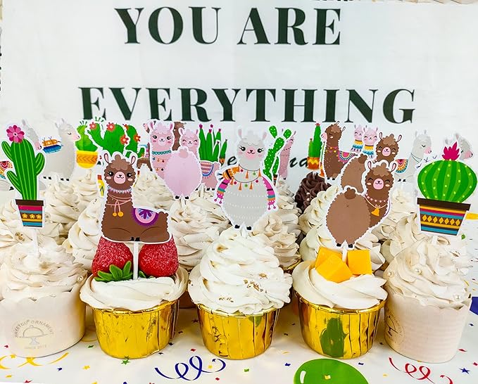 Llama Cactus Cupcake Toppers Cute Llama Alpaca Cactus Cake Cupcake Picks Decorations for Mexican Fiesta Theme Birthday Party Cinco De Mayo Party Supplies