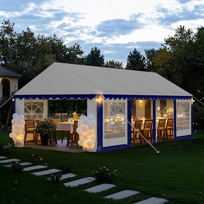 PHI VILLA 13x26 Outdoor Heavy Duty Party Tent, Large Party Canopy Wedding Event Tent with Removable Sidewalls & 3 Storage Bags for Patio Outdoor Garden Events, Blue
