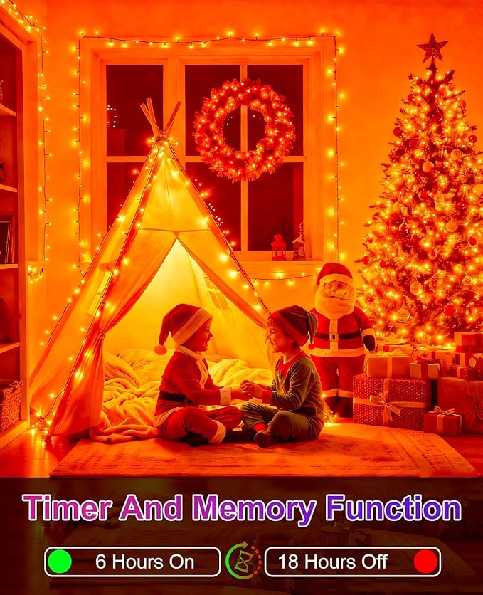 40FT 120 LED Christmas Lights Outdoor, Orange Christmas String Lights Waterproof, 8 Modes Connectable Christmas Tree Lights for Indoor Bedroom Xmas Tree Garden Holiday Decorations