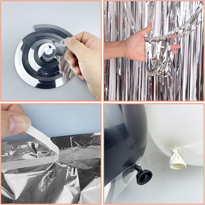 92 PCS Black and Silver Happy Birthday Decorations Balloons Fringe Curtains Vortex for Boys Men Girls Women 16th 18th 20th 21st 25th 30th 40th 50th 60th Birthday Party Decorations (Black Silver)