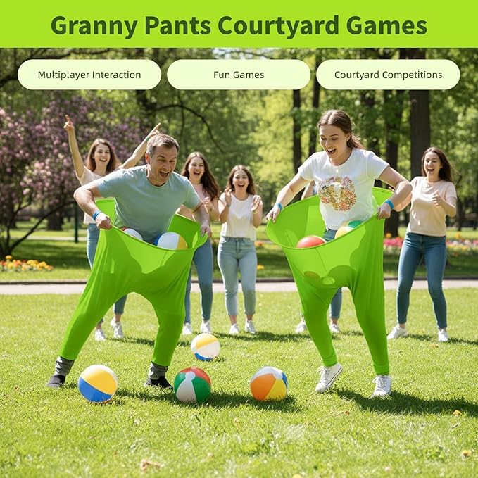 Granny Pants Yard Game Set for Adults & Families, Backyard Outdoor Toss Game with 20 Bouncy Balls, 2 Inflatable Pants & Pumps, Fun Yard Party Activity for Group Events