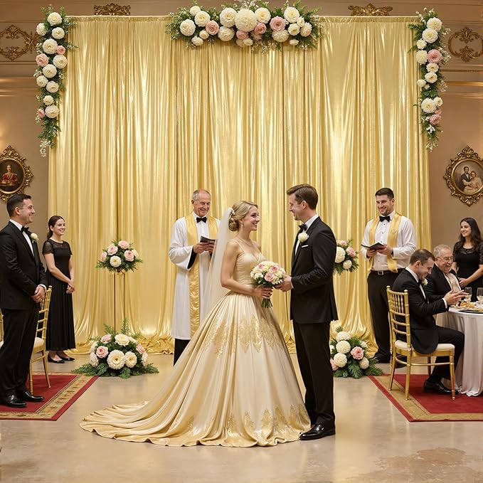 20x10ft Gold Backdrop Curtains Glitter Sequin Photo Backdrop Curtain Fabric Gold Shimmer Drapes Backdrop Bridal Baby Shower Wedding Birthday Party Photography Backdrops Photoshoot 5x10FT, 4 Panels