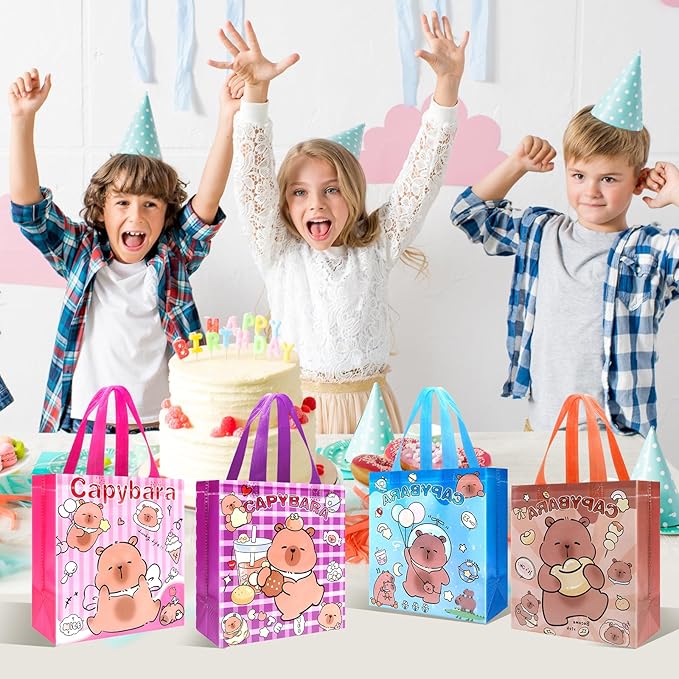 Pinsit 40 PCS Capybara Party Favors Bags, Non Woven Capybara Gift Bags, Cute Reusable Gift Bags with Handles for Boys Girls Birthday Baby Shower Party Supplies
