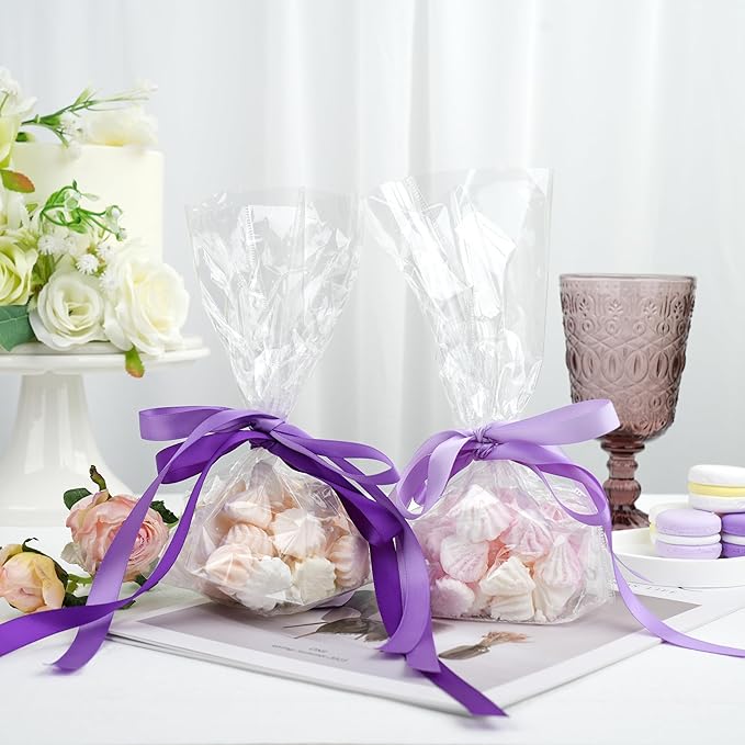 MAYREEL 5 Colors Purple Satin Ribbon 1/2 Inch Thin Ribbon for Gift Wrapping Flower Bouquet Wedding Bridal Shower Crafts Total 50 Yards