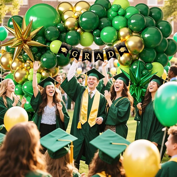 KARLURE Green and Gold Balloon Arch Kit with Stars, Emerald Green and Gold Party Decorations for 2026 Graduation Prom World Cup Birthday Baby Shower Dinosaur Jungle Party Supplies