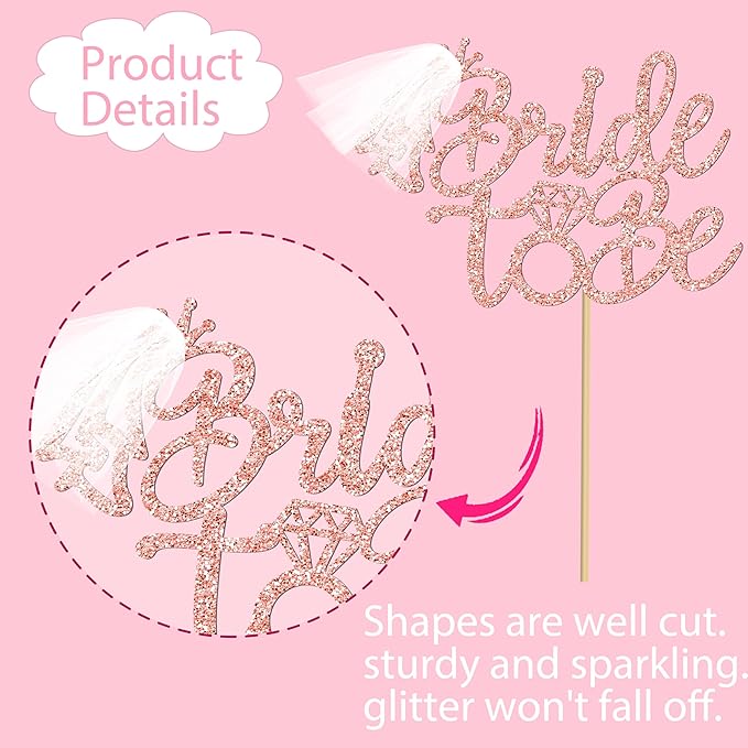 12pcs Glitter Bridal Shower Centerpiece Sticks Bride to Be Party Centerpiece Decorations for Table Bride White Dress Ring Theme Party Table Toppers for Engagement Wedding Party Supplies