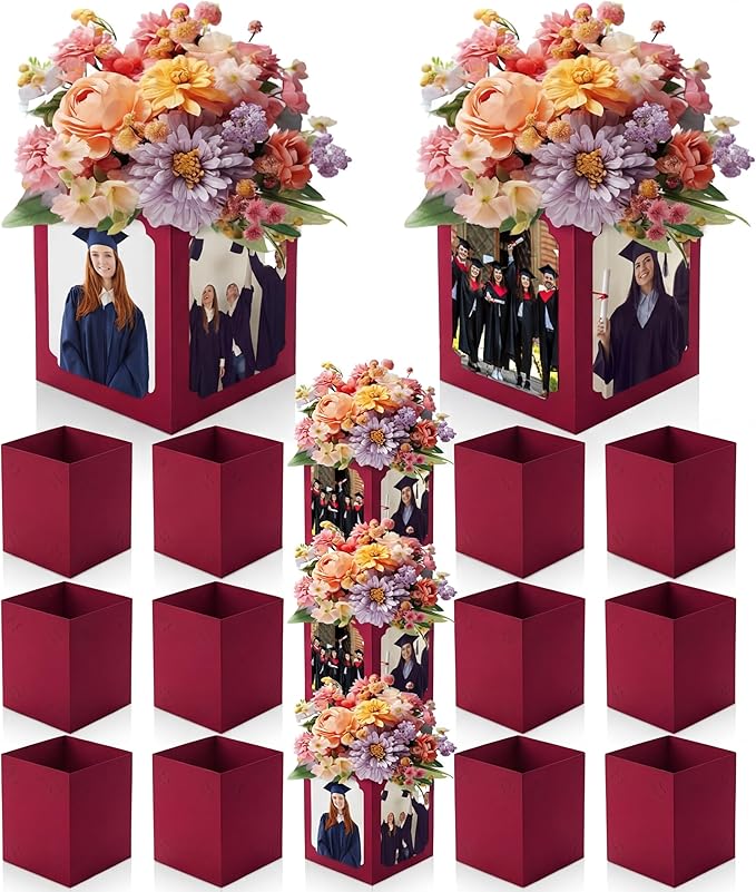 Spiareal 12 Pcs Graduation Box Centerpieces for Table 6/7 Inch Photo Display Congrats Grad Party Favor Gift College Picture Box Photo Props Frame for Graduation Table Decoration(Dark Red)