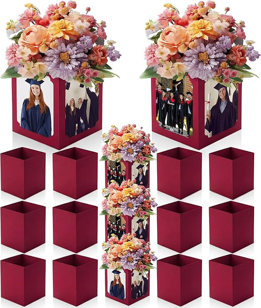 Spiareal 12 Pcs Graduation Box Centerpieces for Table 6/7 Inch Photo Display Congrats Grad Party Favor Gift College Picture Box Photo Props Frame for Graduation Table Decoration(Dark Red)