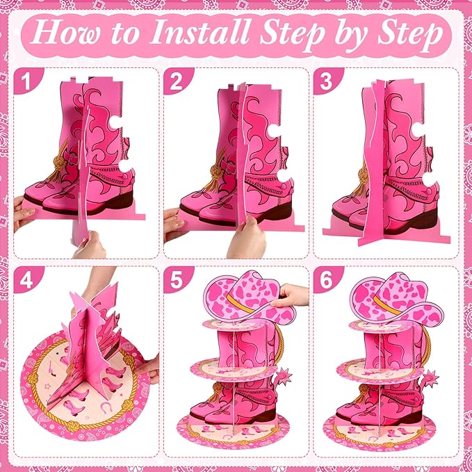 Zopeal Western Cowgirl Cupcake Stand Party Decorations Western Theme 3 Tiered Cowboy Cupcake Holder Birthday Dessert Stand for Wild West Baby Shower Birthday Bachelor Party Supplies