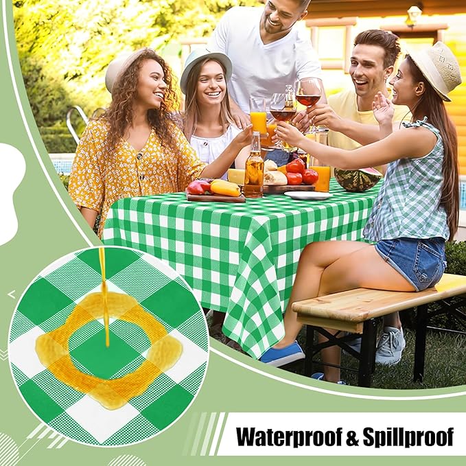misaya 4 Packs Buffalo Disposable Table Cloth, 54 x 108 Inch Waterproof Plastic Tablecloth, Rectangle Green and White Checkered Table Covers for Picnic, Birthday, Party