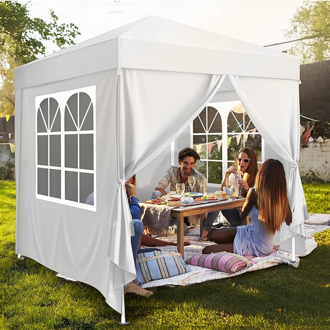 VINGLI 6.5x6.5 Pop Up Canopy Tent with Sidewalls, Outdoor Gazebo Canopy Tent, Patio Event Tents Outdoor Event Shelter for Parties (White)