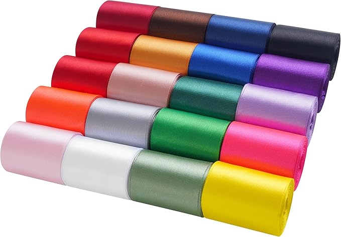 LIUYAXI Rainbow Satin Ribbon, 2 Inch x 20 Rolls Total 100 Yards, Colorful Ribbon Perfect for Gift Wrapping, Flower Bouquets, Hair Bows Making, Wedding Decor, Christmas