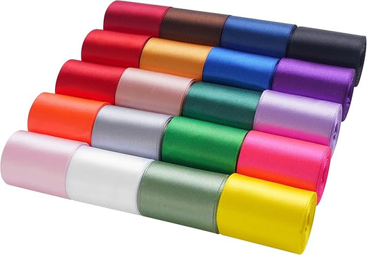 LIUYAXI Rainbow Satin Ribbon, 2 Inch x 20 Rolls Total 100 Yards, Colorful Ribbon Perfect for Gift Wrapping, Flower Bouquets, Hair Bows Making, Wedding Decor, Christmas