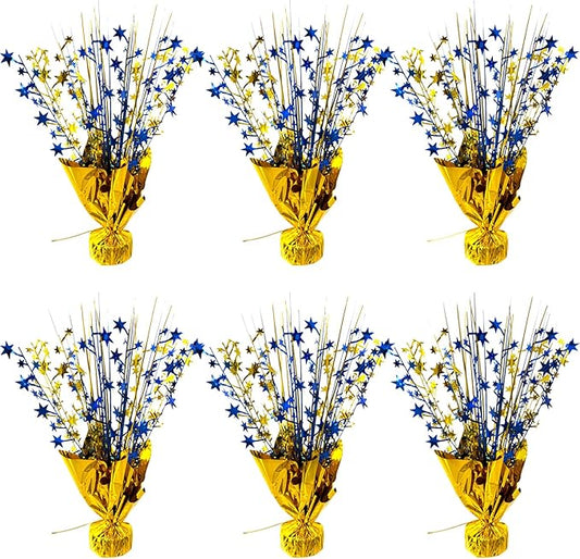 FUBININA 6 Pack 2026 Graduation Table Centerpiece Party Decoration Metallic Foil Spray Centerpiece Glitter Decor Star Tabletop for Graduation New Year Birthday Holiday Party Favor, Blue and Gold