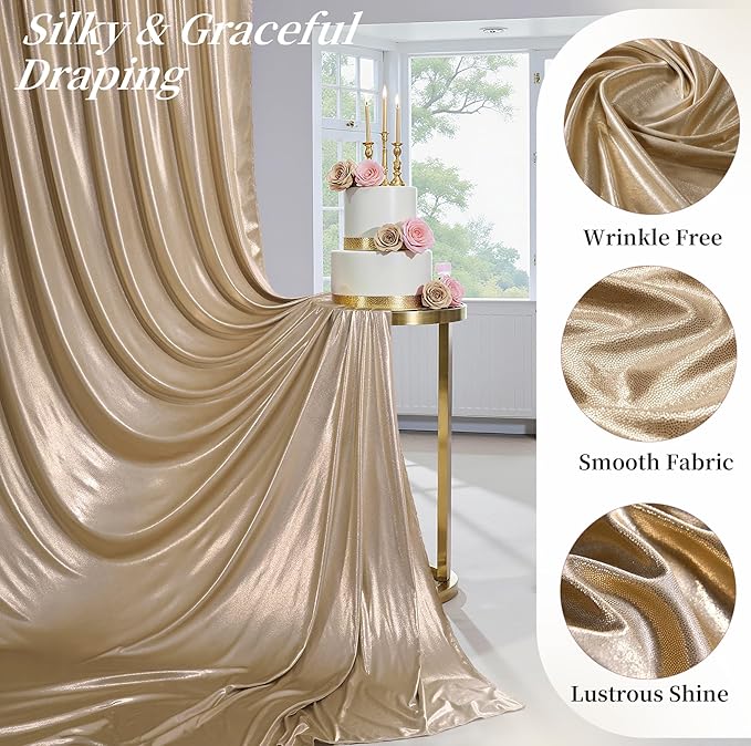 20ftx10ft Champagne Sequin Backdrop Curtain for Parties, Wrinkle Free Thick Glitter Sparkle Photo Backdrop Drapes 4 Panels 5x10FT Shimmer Back Drop Cloth for Wedding Birthday Photography Background