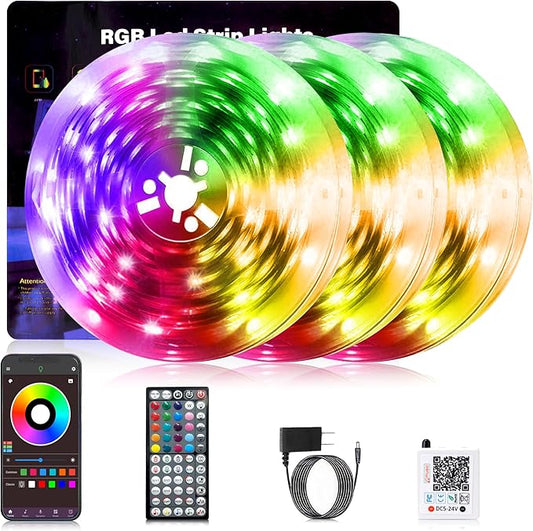 NBBUFF Led Lights for Bedroom Smart App Controlled 300FT(3 Rolls) RGB Strip Lights for Bedroom, Sync with Music, Ideal for Home Party and Room Decoration