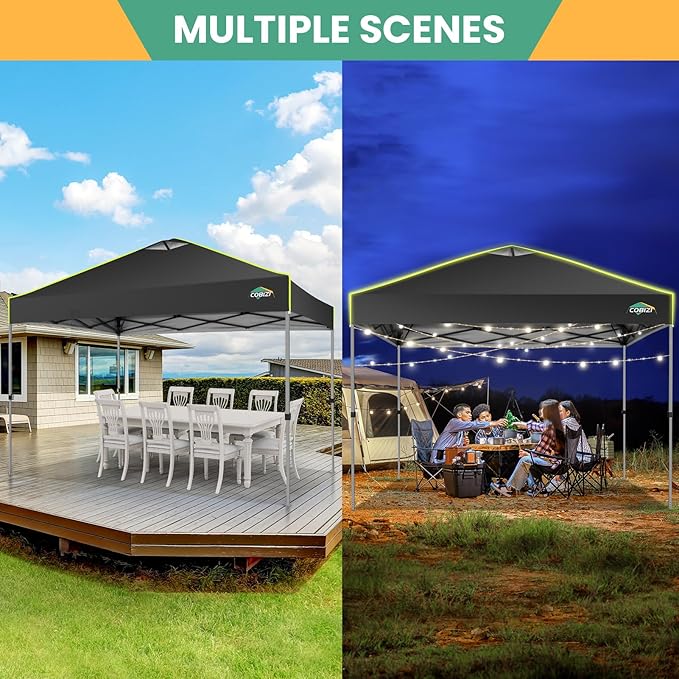 COBIZI 10x10 Pop Up Canopy Tent, Outdoor Party Tent Without Sidewall One Push Setup Glow, 3 Adjustable Height Air Vent Waterproof UPF50+, Bag, 4 Sandbag, 8 Stake, 4 Rope for Beach, Commercial