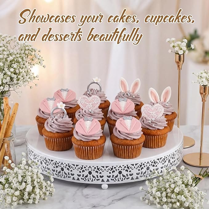 Wenqik 18 Inch White Cake Stand Set Metal Round Cupcake Dessert Stand with Cake Cutting, Spatula Wedding Cupcake Pastry Display Candy Holder Display for Wedding Party Birthday Baby Shower(Classic)
