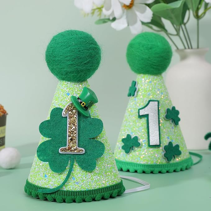 St Patrick's Day 1st Birthday Hat - Boys Girls First Birthday Party Decorations,Green Shamrock Birthday Crown Outfit