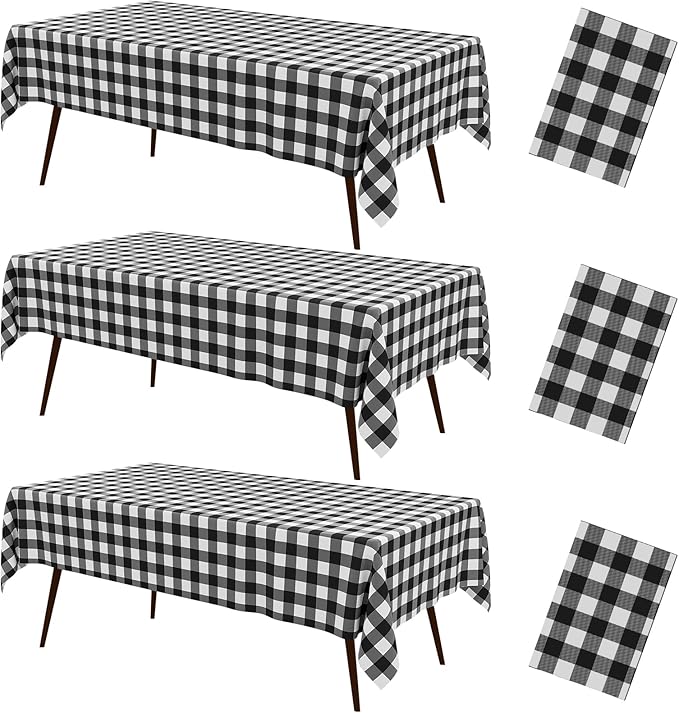 misaya 3 Packs Buffalo Disposable Table Cloth, 54 x 108 Inch Waterproof Plastic Tablecloth, Rectangle Black and White Checkered Table Covers for Picnic, Birthday, Party