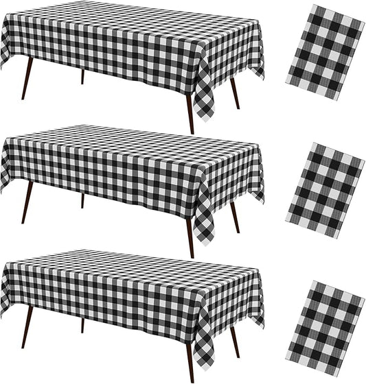 misaya 3 Packs Buffalo Disposable Table Cloth, 54 x 108 Inch Waterproof Plastic Tablecloth, Rectangle Black and White Checkered Table Covers for Picnic, Birthday, Party