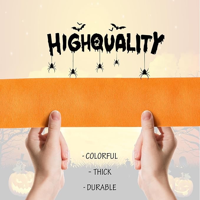 Halloween Party Streamers, Black Orange Purple Crepe Paper Kit 8 Rolls, Halloween Decorations Ceiling Hanging Backdrop Scary Party Supplies DIY Crepe Paper Roll
