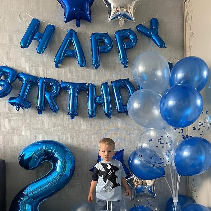 Blue Happy Birthday Balloon Banner, 16 Inch Foil Mylar Happy Birthday Balloons Letters, Reusable Happy Birthday Sign, Blue Birthday Decorations for Women, Men, Boys and Girls