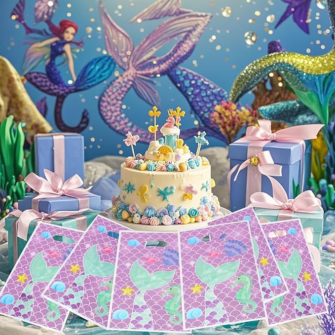YYaaloa 30pcs Goodie Bags Party Favor Plastic Candy Gift Loot Bulk for Birthday Baby Shower Return Gift (Purple-Mermaid)