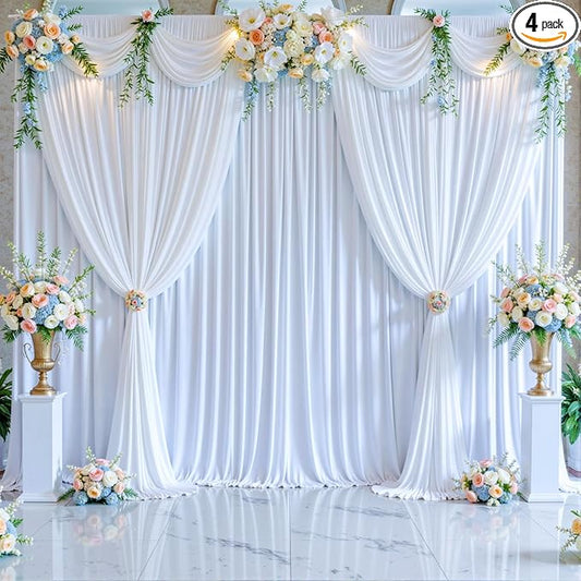 20ft x 10ft Wrinkle Free White Wedding Backdrop Curtains for Party Bridal Shower Reception Decorations White Fabric Curtain Backdrops Drapes for Photography Baby Shower Birthday Background