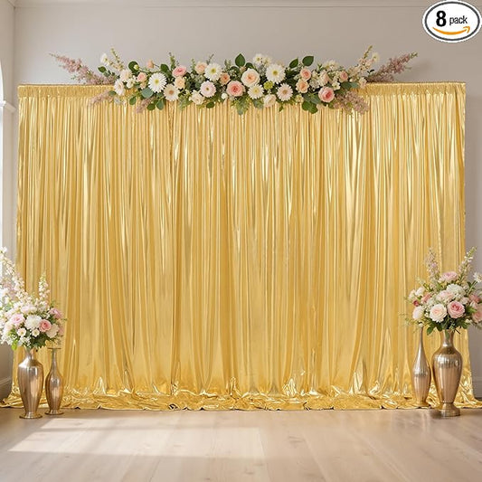 40x10FT Gold Sequin Backdrop Curtain Panels for Parties,Rich Gold Non-Shedding Glitter Shimmer Drapes for Wedding Birthday Photography Graduations，8Pack 5x10FT Panels