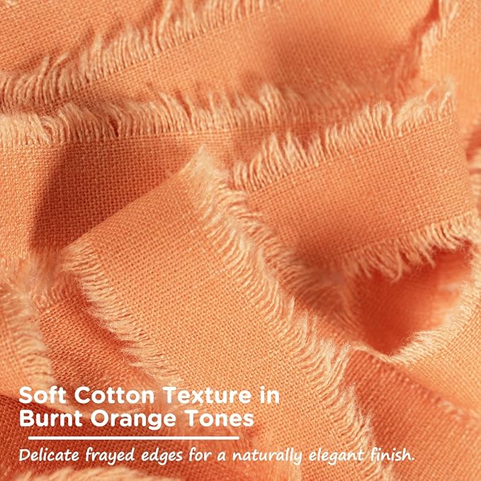 Burnt Orange Cotton Ribbon 5/8 Inch Burnt Orange 3 Rolls 21 Yards Frayed Edge Fabric Set for Wedding Decor, Bridal Bouquet Wrap, Baby Shower, Gift Wrapping, Fall Decor & Halloween Party