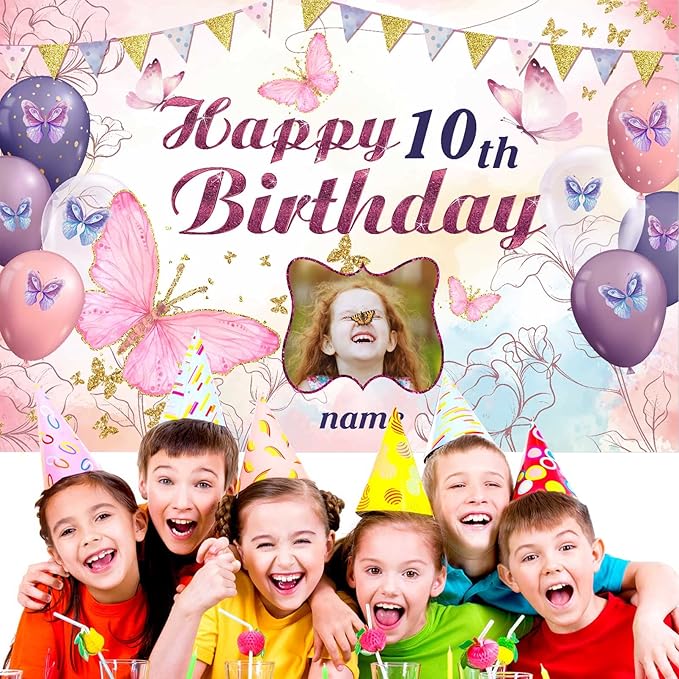 Custom Butterfly Decorations for Birthday,Personalization Butterfly Birthday Decorations Banner