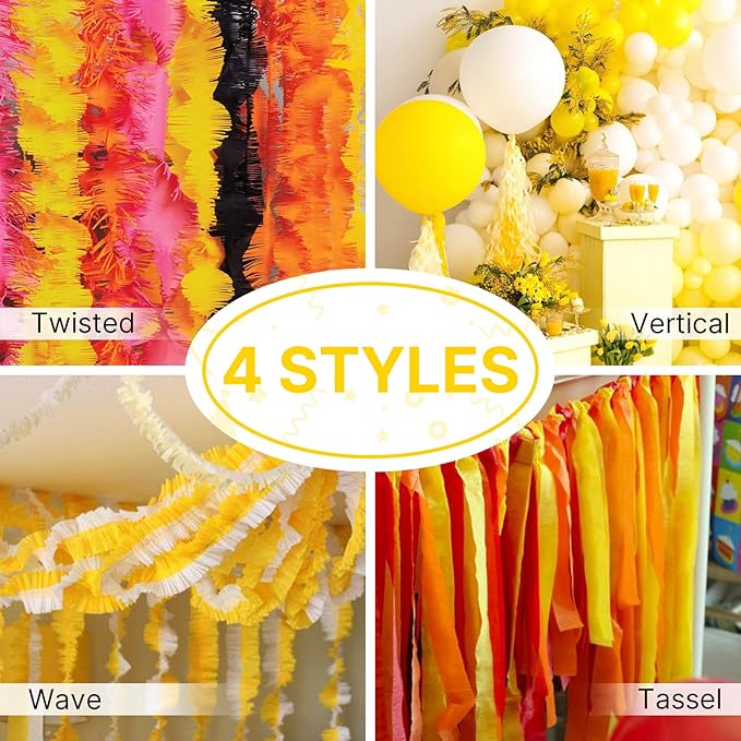PartyWoo Yellow Crepe Paper Streamers 8pcs 656ft Pack of Pastel Yellow Pearl White Crepe Paper Streamers for Birthday Graduation Engagement Baby Shower Summer Sunflower Little Cutie Party Decorations