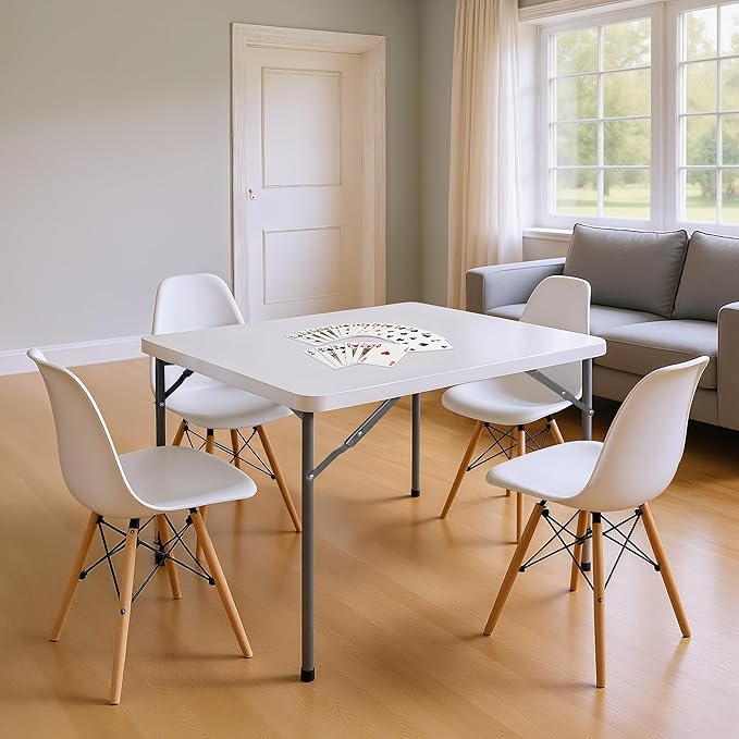 ZenStyle 3 ft Indoor Outdoor Heavy Duty Portable Plastic Folding Table, Square Card Desk Utility Table Game Table for Puzzles Crafting Picnic Camping Dining Party, White
