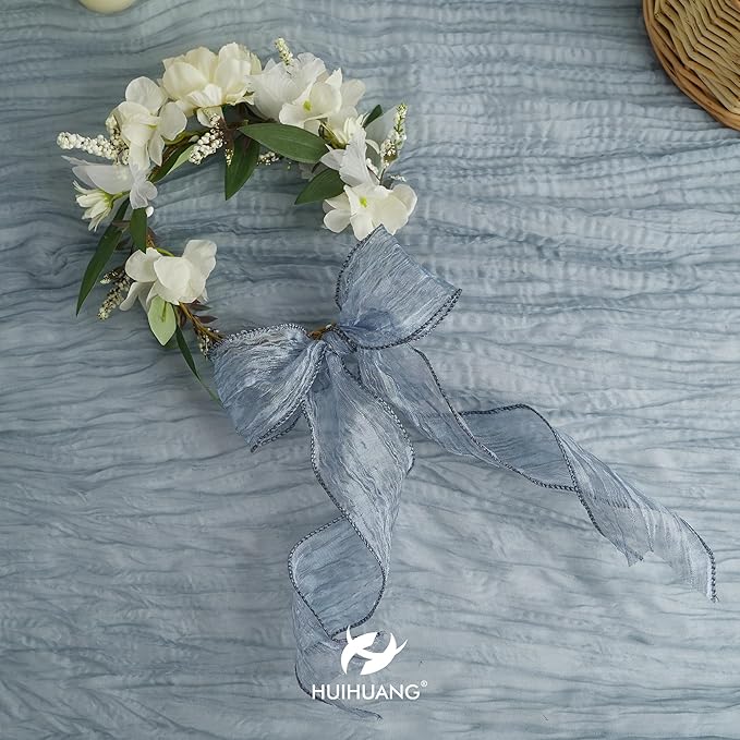 HUIHUANG Blue Wire Ribbon 2.5 inch Metallic Crinkle Dusty Blue Wired Ribbon for Bows Making Gift Wrapping Wreaths Holiday Home Decor DIY Crafts Christmas Tree Bows -10 Yards