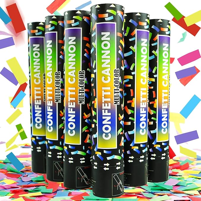 Biodegradable Confetti Cannon 6 Pack Multicolor Party Popper Shooters,12 Inch Large Confetti Cannon for Wedding Celebration Birthday Celebration Baby Shower Decorations Christmas New Year Graduation