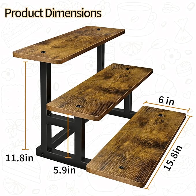 Lilybud--lily 3 Tier Cupcake Stand, Wooden Risers Display Stands Stepped Dessert Table Display Set with Metal Frame Tiered Tray Stand Serving Trays for Party Farmers Market Display
