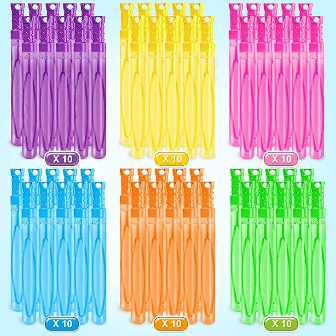 Bubble for Kids, 2OZ Bubble Wands Bulk for Kid Party Favors, Summer Toys, Indoor & Outdoor Activities, Birthday, Carnival Prizes, Wedding, Goodie Bags, 60 Pcs, 6 Assorted Colors