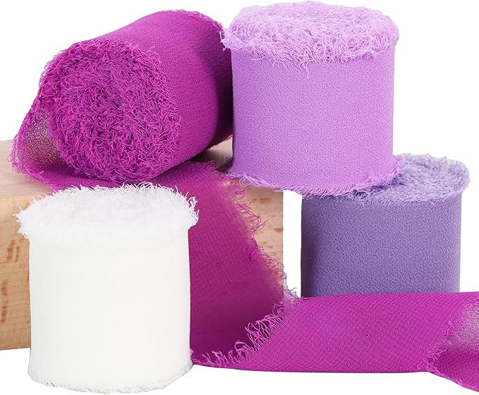 TONIFUL 4 Rolls Light Purple Chiffon Ribbon 1.5" x 5.5 Yards for Gift Wrapping, Wedding Decoration, DIY Crafts