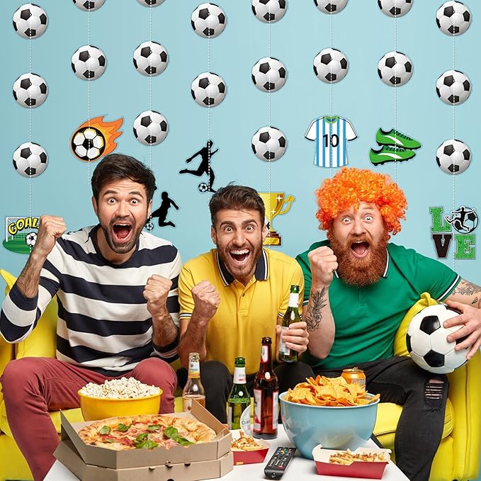 Soccer Party Decorations 8 Pcs Soccer Garland Banner Pre-Strung Football Hanging Garland Decor for Home Classroom Sports Themed Birthday Party Game Fans