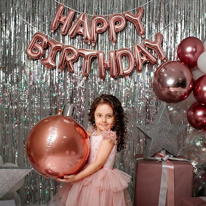 Rose Gold Happy Birthday Balloon Banner Foil Balloons - 16 Inch Mylar Letters Balloons, Reusable Birthday Decorations for Men, Women Party Supplies