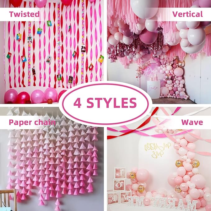 PIGETALE Crepe Paper Streamers 4 Rolls 328ft, Pack of Red Crepe Paper for Party Decorations Wedding Graduation Carnival Casino Theme Birthday Anniversary Engagement Bachelorette Bridal Shower Decor
