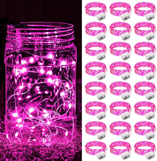 ZGWJ 24 Pack Fairy Lights Battery Operated, 7FT 20LED Mini Fairy String Lights Silver Wire 3 Modes for DIY, Parties, Wedding, Bedroom, Halloween Christmas Decoration- Pink