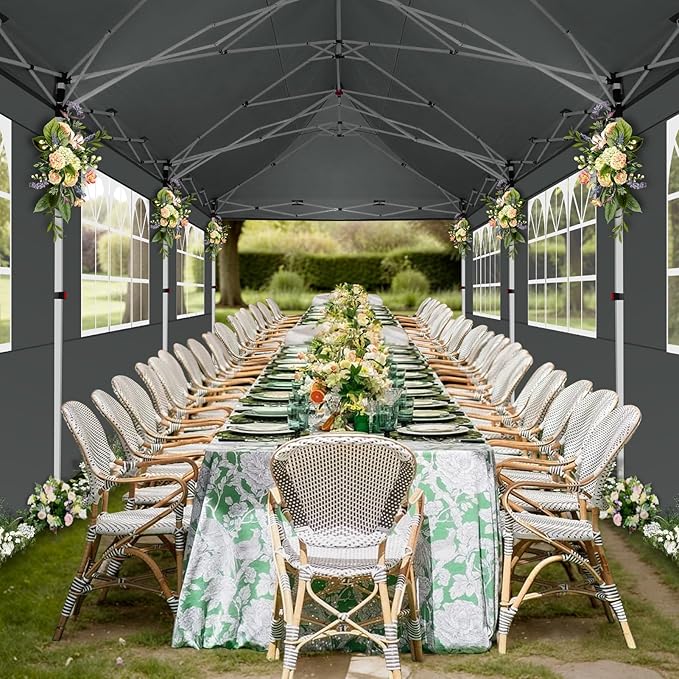 COBIZI Canopy Tent 10x30 Pop Up Canopy with 8 Removable Sidewalls Party Tents for Parties Wedding Patio Commercial Waterproof and UV50+ Ez Outdoor Instant Gazebo with Roller Bag & 4 Sandbags（Grey）
