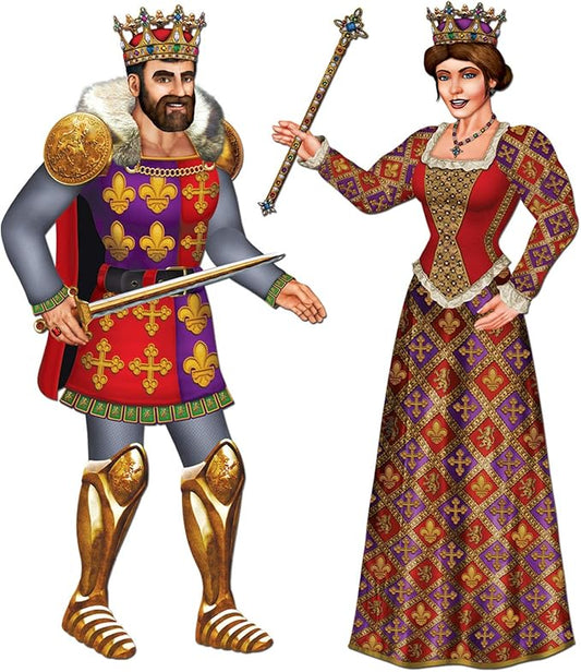 Beistle Set of 2 Jointed Royal King & Queen Photo Prop Backdrops, 3'- Regal Fantasy Medieval Wall Regal Cut Out Decorations