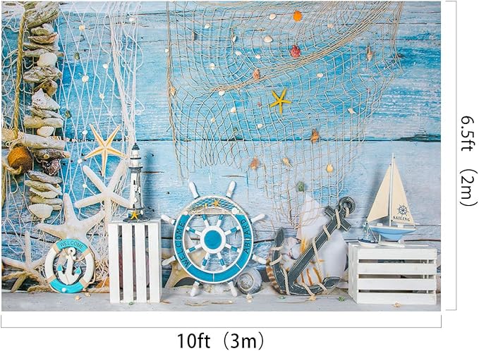 Kate 10x6.5ft Microfiber Summer Holiday Backdrops for Photography Rudder Helm with Anchor Photo Background Nautical Theme Party Decoration Props Backdrop