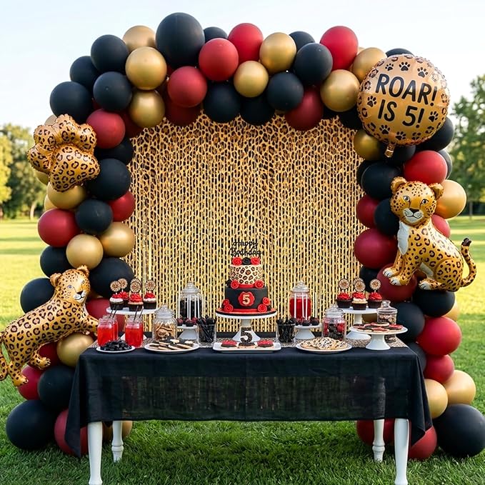 2 Packs Cheetah Prin Foil Fringe Curtain, Leopard Print Glitter Metallic Tinsel Backdrop for Birthday, Baby Shower, Jungle Safari Bachelorette Photo Booth Props Animal Party Decorations Favor Supplies